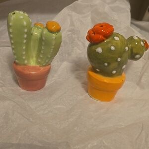 Whimsical Ceramic Cactus Salt & Pepper Set in Green and Orange